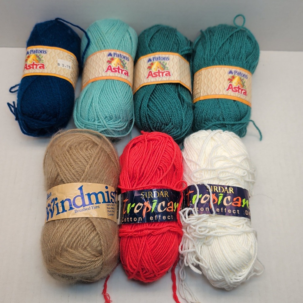 Mixed Yarn Lot 7 Skeins Acrylic Patons Astra Sirdar Tropical Brunswick Windmist